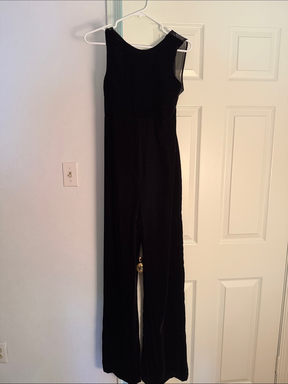 Classic Black Velvet Sleeveless Jumpsuit w/Sheer Back